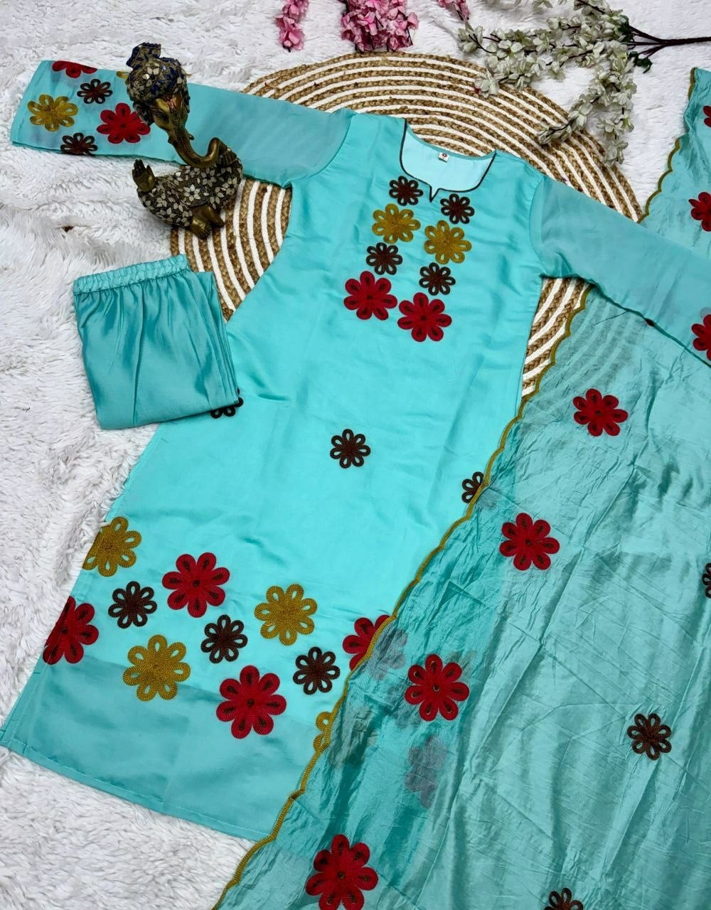 Premium Chanderi Silk Suit Set - Blue