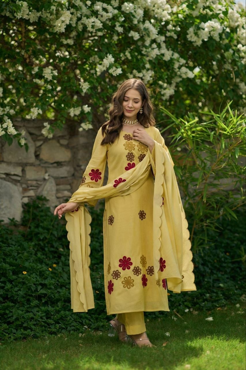 Premium Chanderi Silk Suit Set - Yellow - view 2