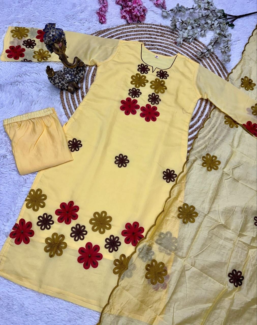 Premium Chanderi Silk Suit Set - Yellow
