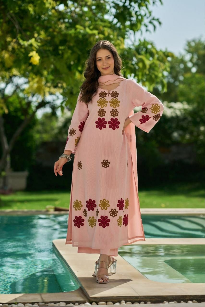 Premium Chanderi Silk Suit Set - Pink