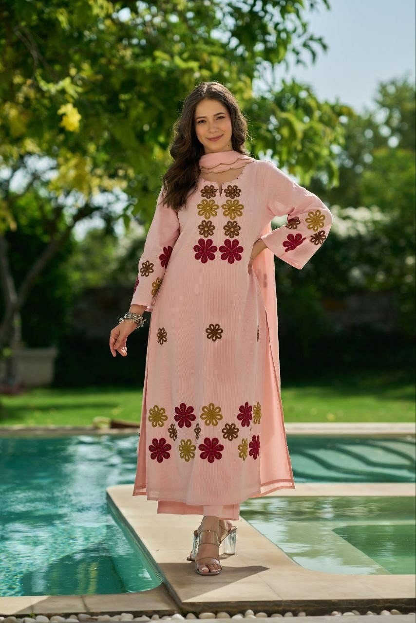 Premium Chanderi Silk Suit Set - Pink - view 3