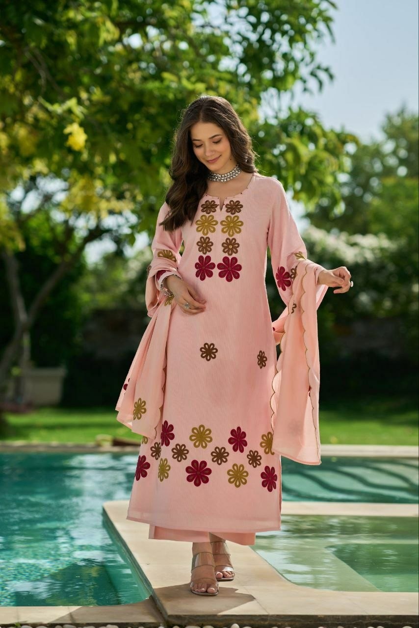 Premium Chanderi Silk Suit Set - Pink - view 1