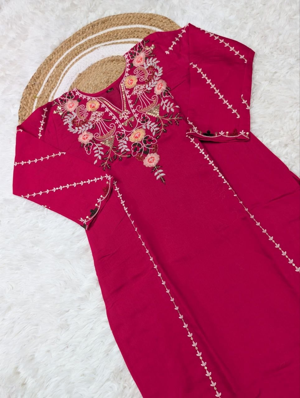 Pure Viscose Chanderi Silk Suit Set - Pink