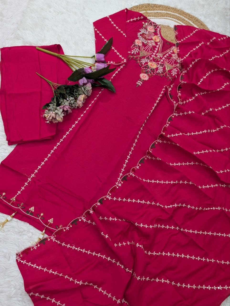 Pure Viscose Chanderi Silk Suit Set - Pink - view 2