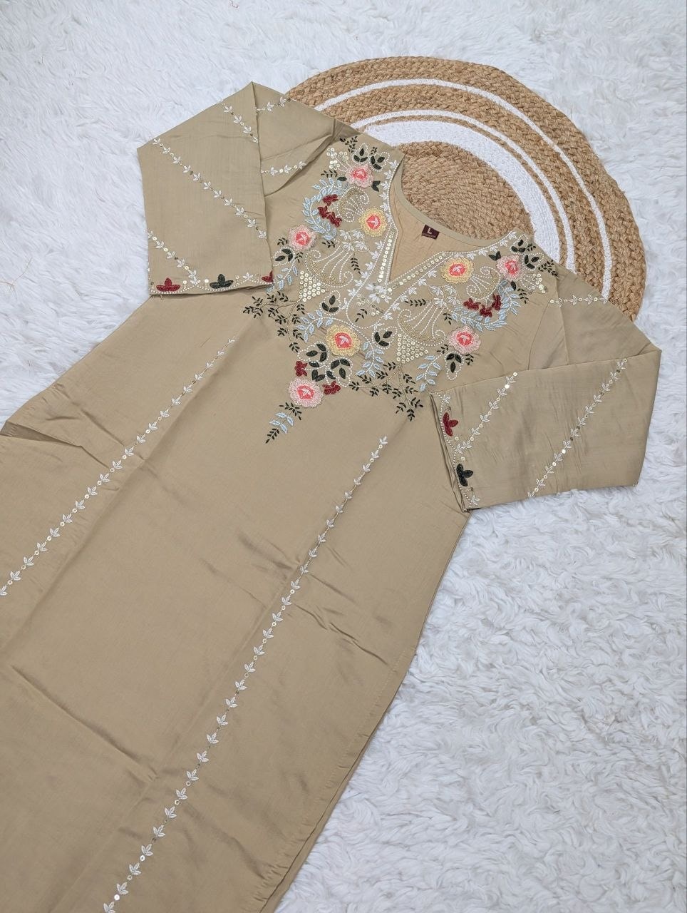Pure Viscose Chanderi Silk Suit Set - Brown - view 3