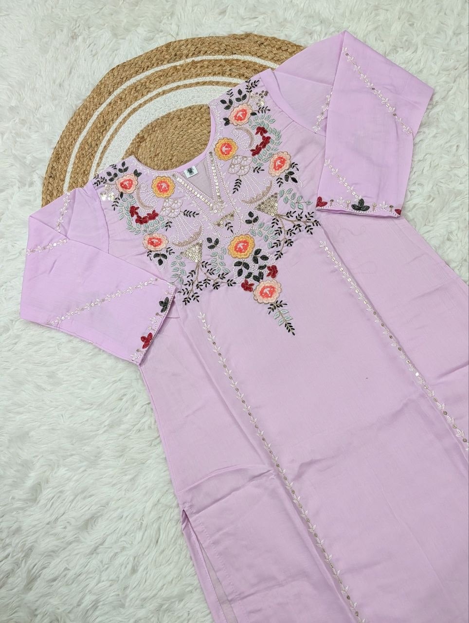Pure Viscose Chanderi Silk Suit Set - Purple