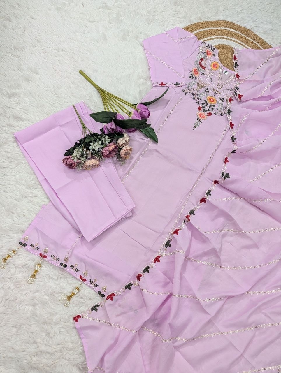 Pure Viscose Chanderi Silk Suit Set - Purple - view 2