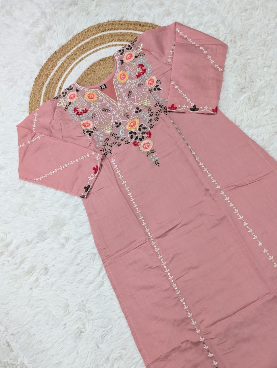 Pure Viscose Chanderi Silk Suit Set - Light Pink