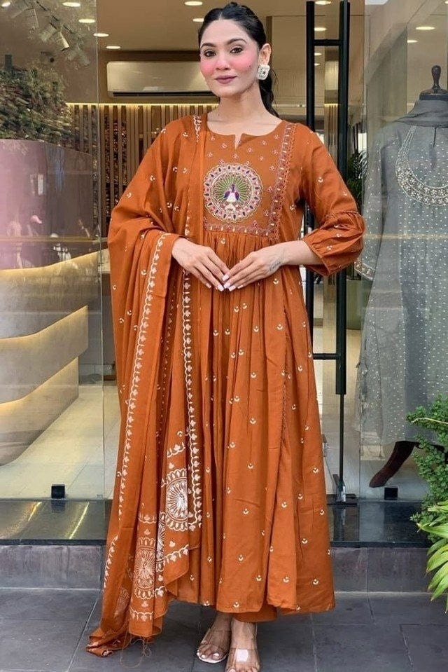 Premium Breathable Cotton Blend Suit Set - Orange - view 1