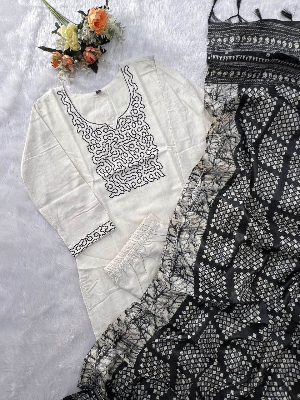 Premium Khadi Cotton Suit Set - White - view 3