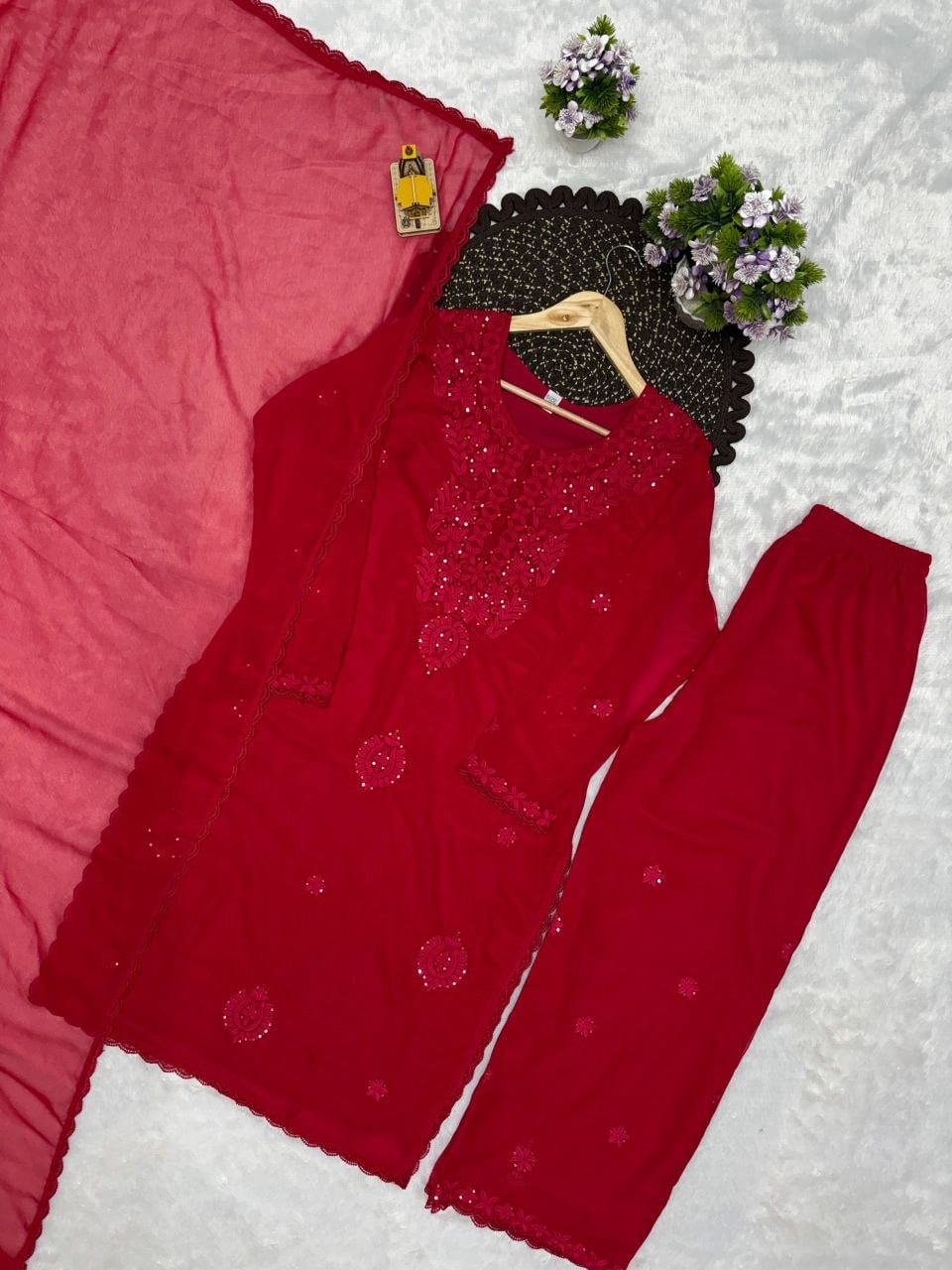 Premium Fox Blooming Georgette Suit set - Red