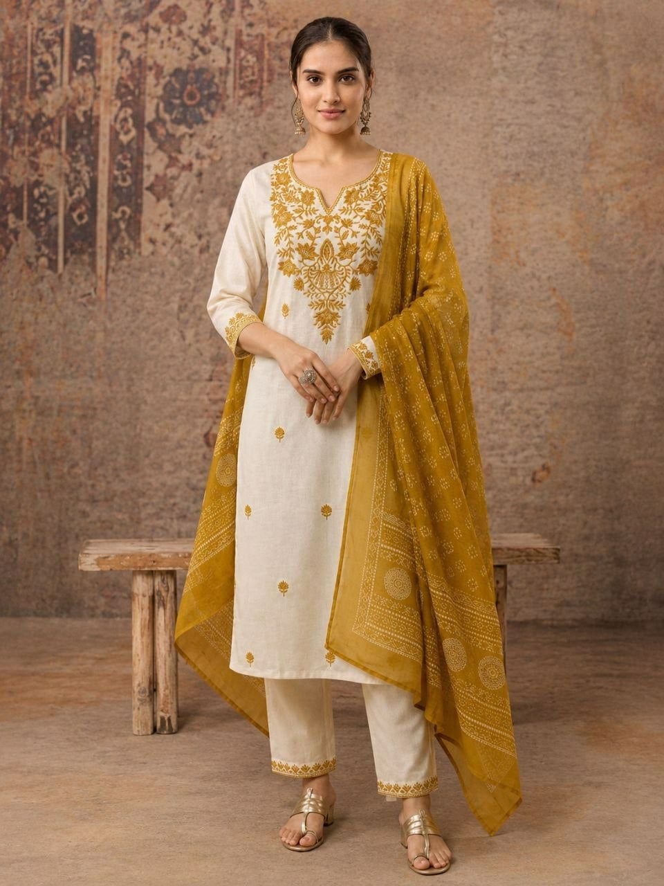 KHADI Cotton Kurta set - Yellow