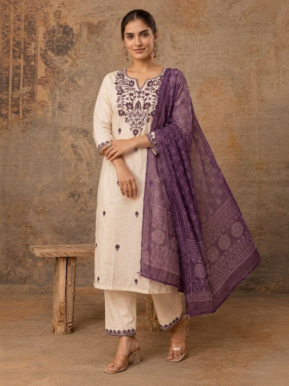 KHADI Cotton Kurta set - Purple - view 2
