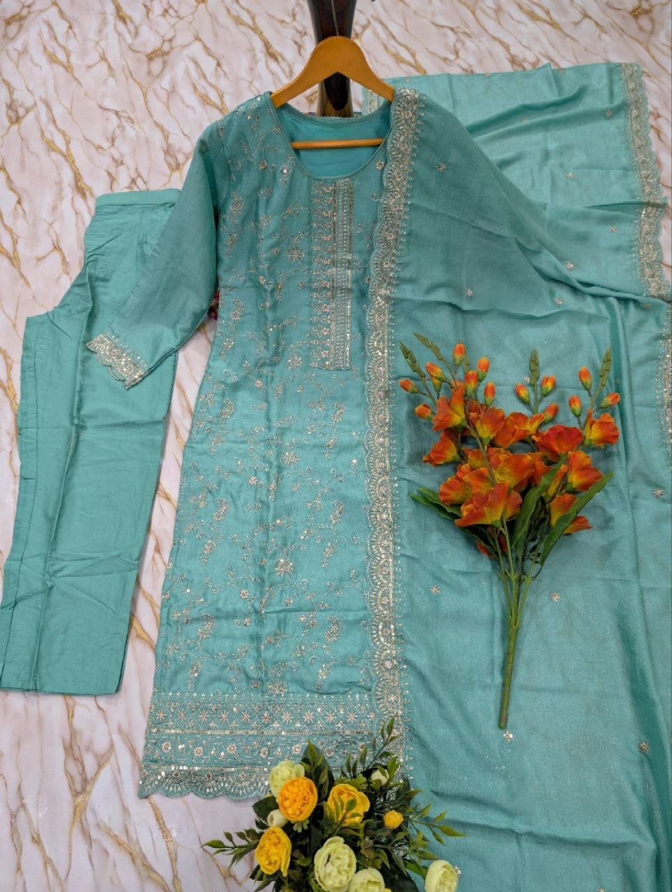 Heavy Vichitra Silk Suit Set - view 4