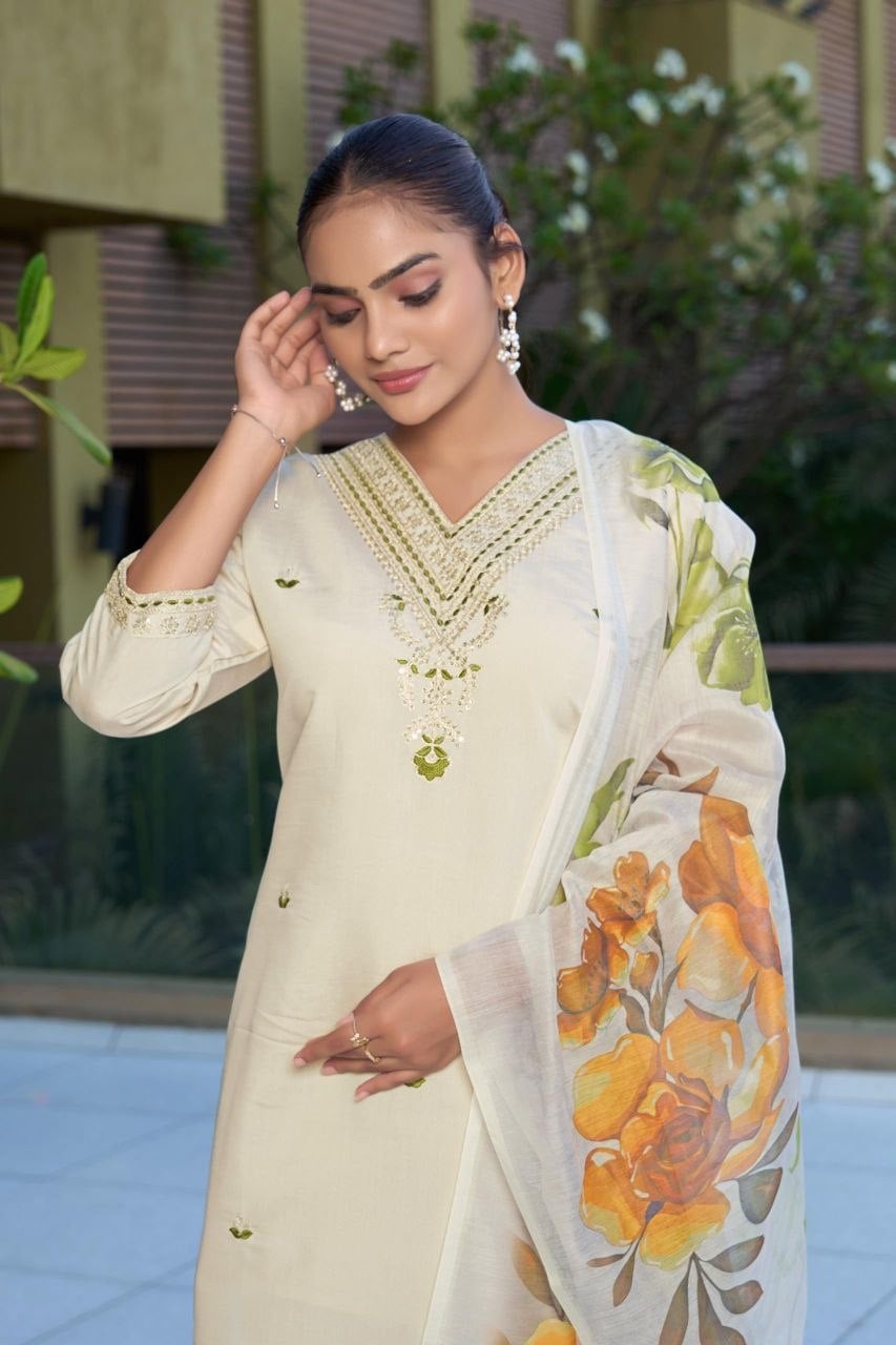 Premium Roman Silk Kurti Set - White