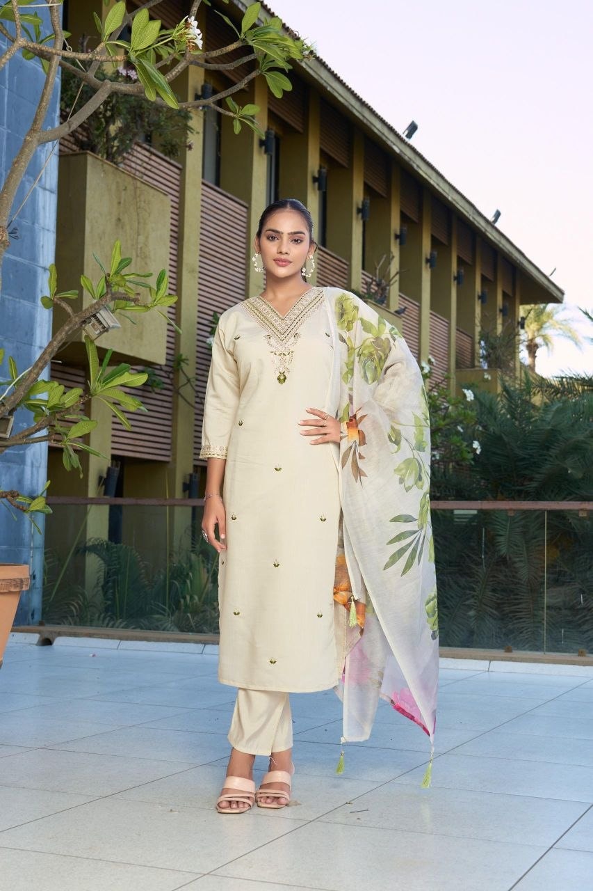 Premium Roman Silk Kurti Set - White - view 4