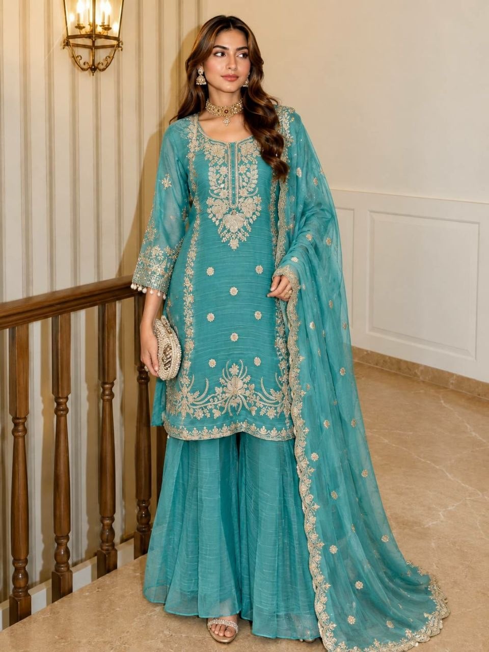 Shalsa Crash Salwar Suit Set - Blue