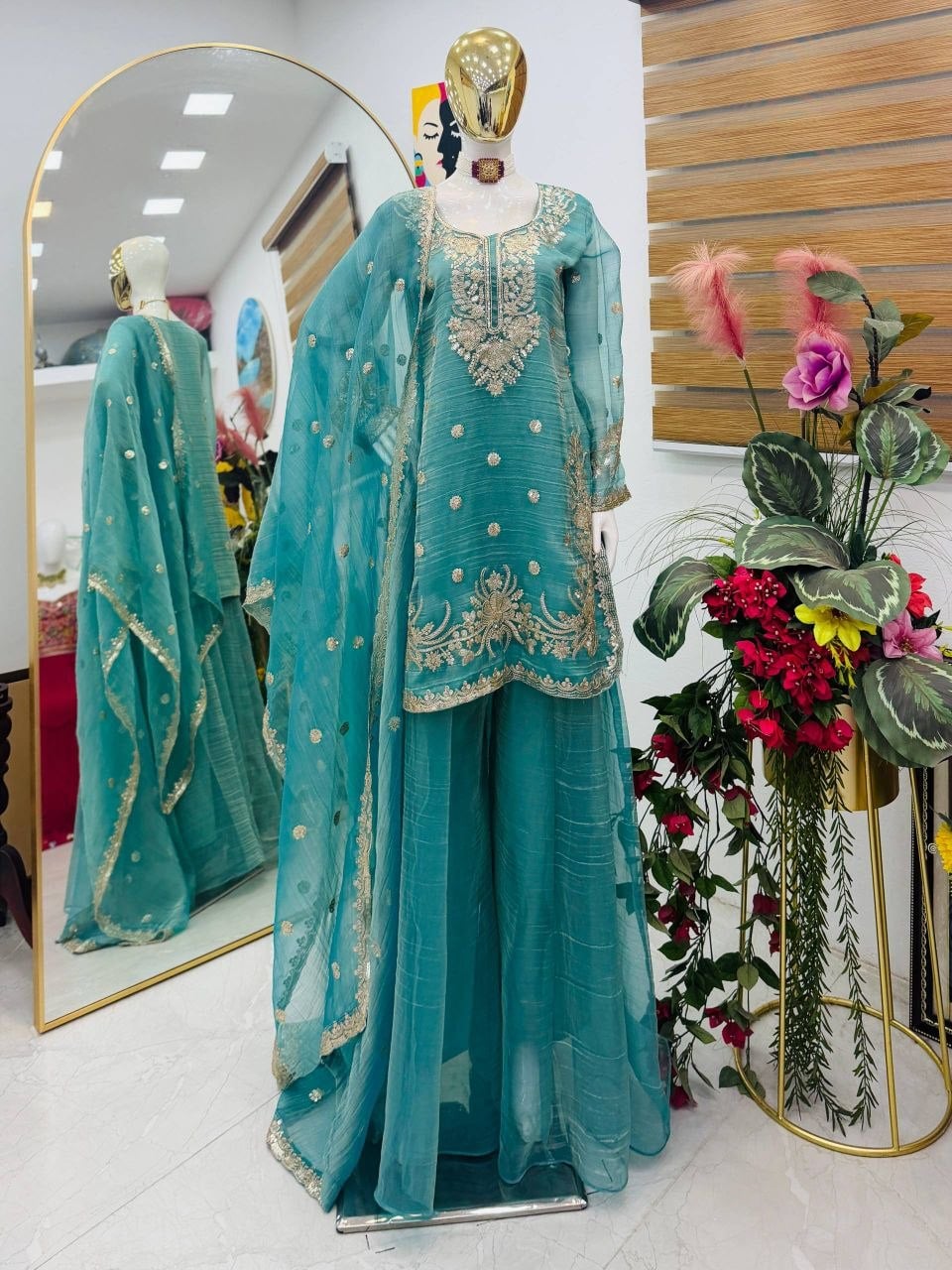 Shalsa Crash Salwar Suit Set - Blue