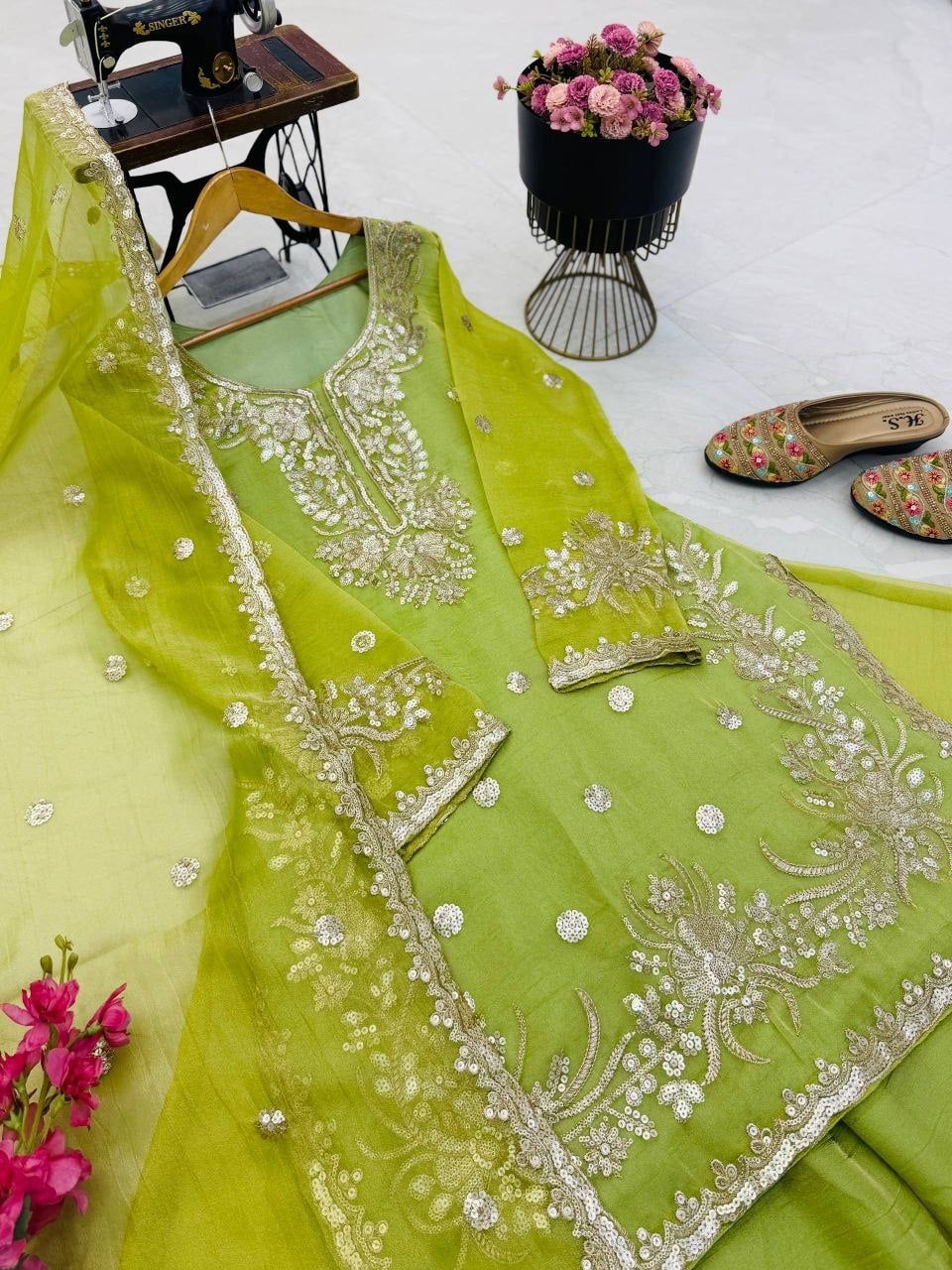 Shalsa Crash Salwar Suit Set - Green