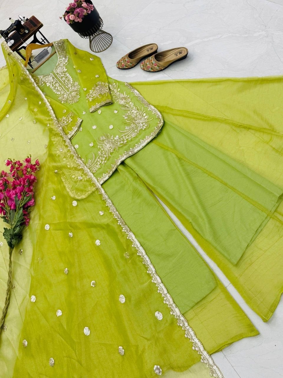 Shalsa Crash Salwar Suit Set - Green