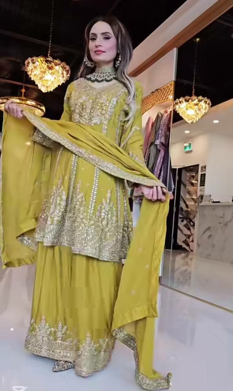 Heavy Chinon Silk Suit Set - Yellow