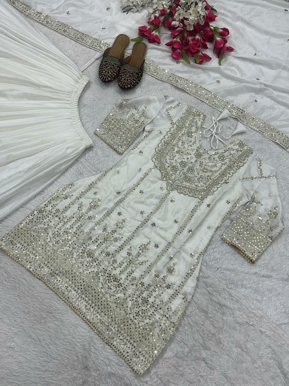 Heavy Chinon Silk Suit Set - White