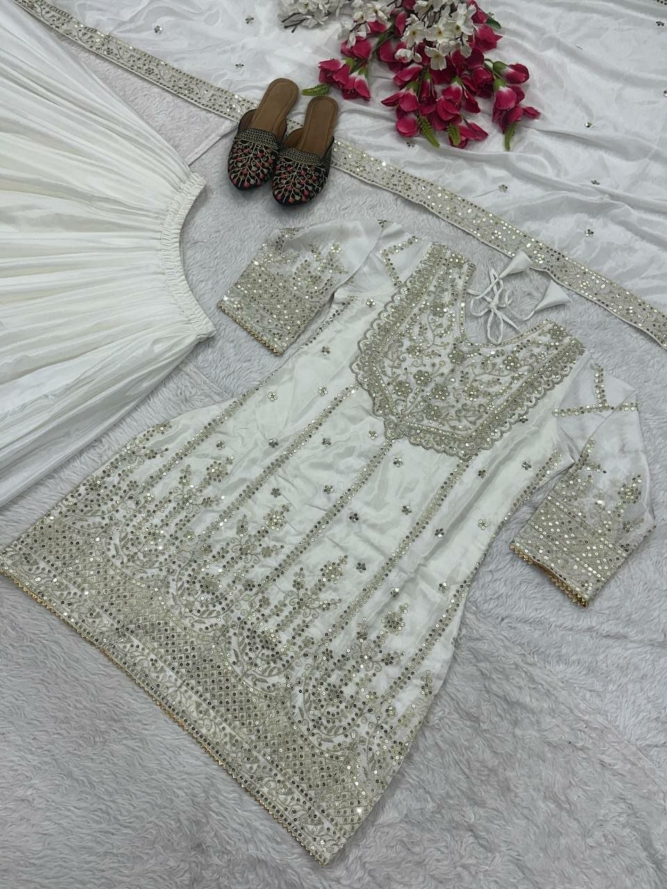 Heavy Chinon Silk Suit Set - White - view 4