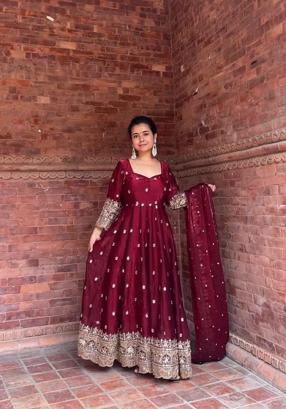Heavy Fendy Silk Anarkali Gown Set