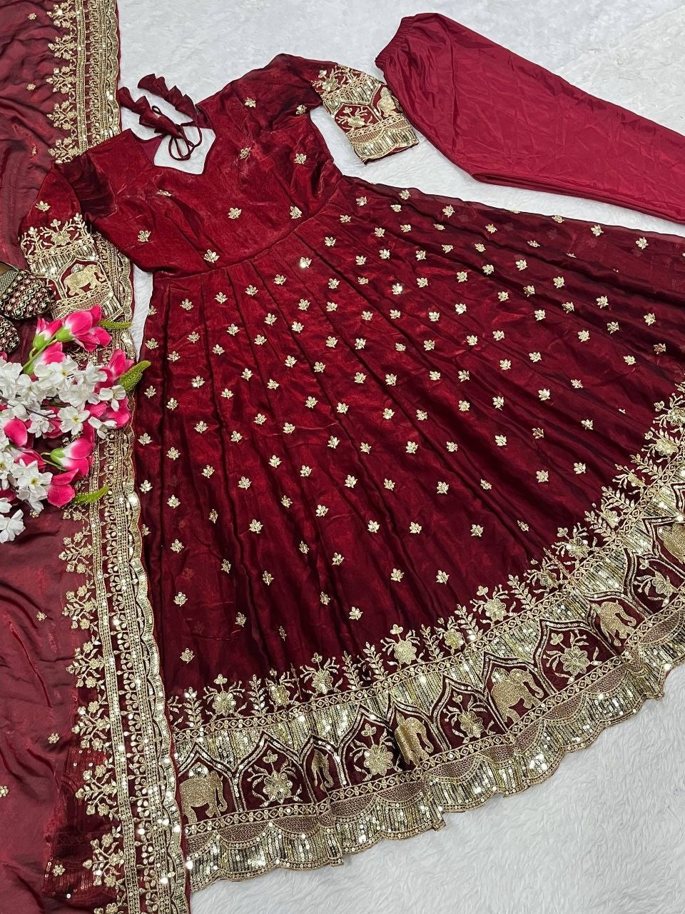 Heavy Fendy Silk Anarkali Gown Set - view 6