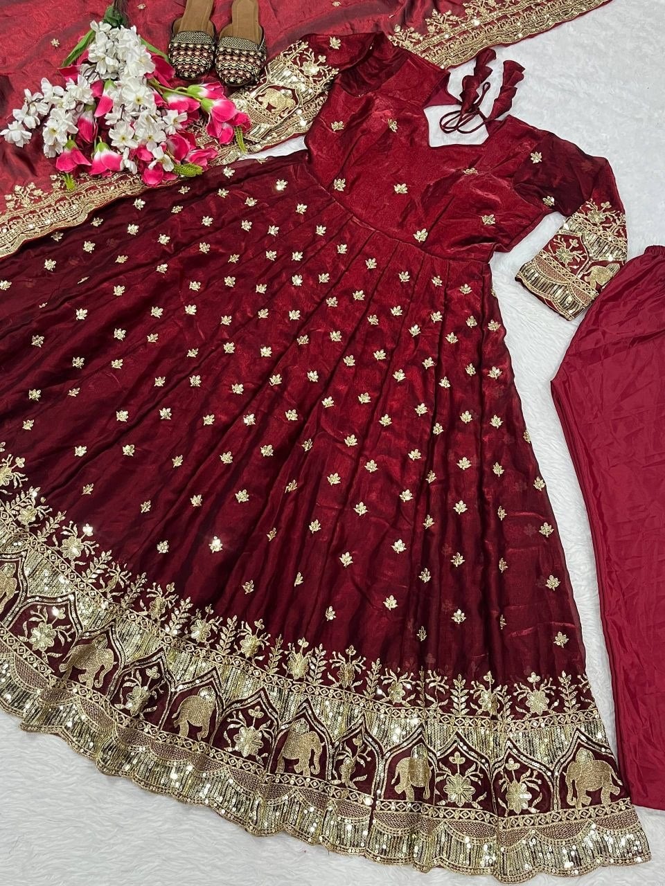 Heavy Fendy Silk Anarkali Gown Set
