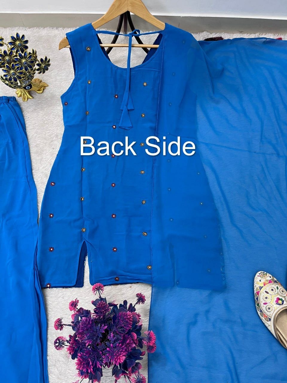 Faux Georgette Salwar Suit Set - Blue - view 1