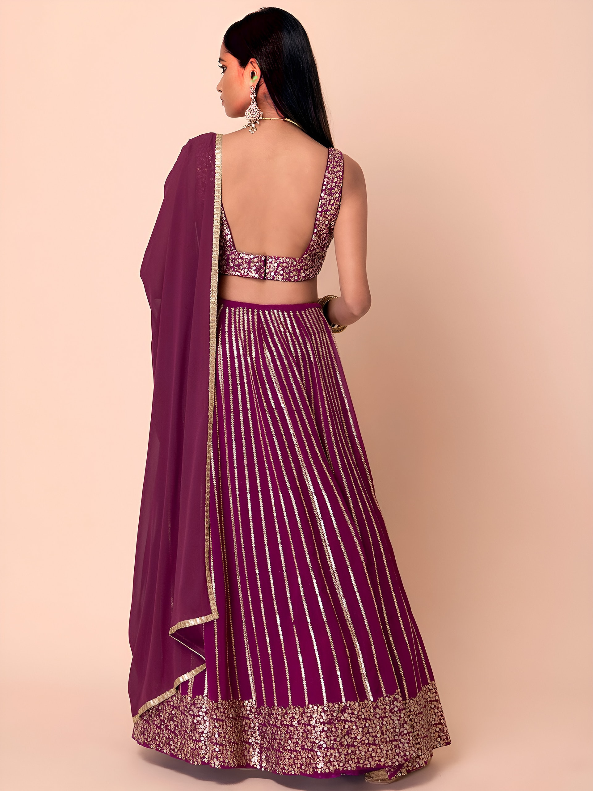 This outfit is a wine Georgette lehenga - view 5