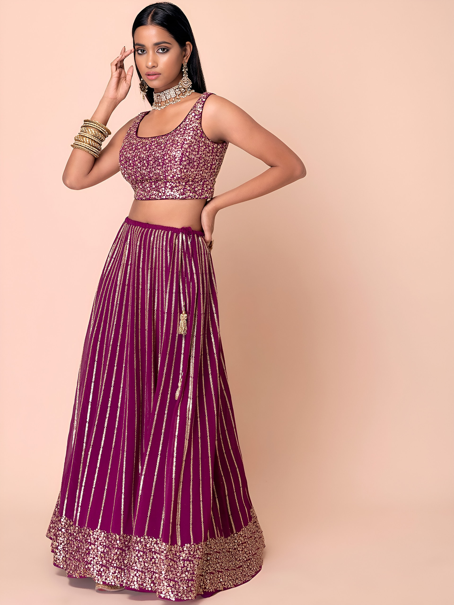 This outfit is a wine Georgette lehenga - view 4
