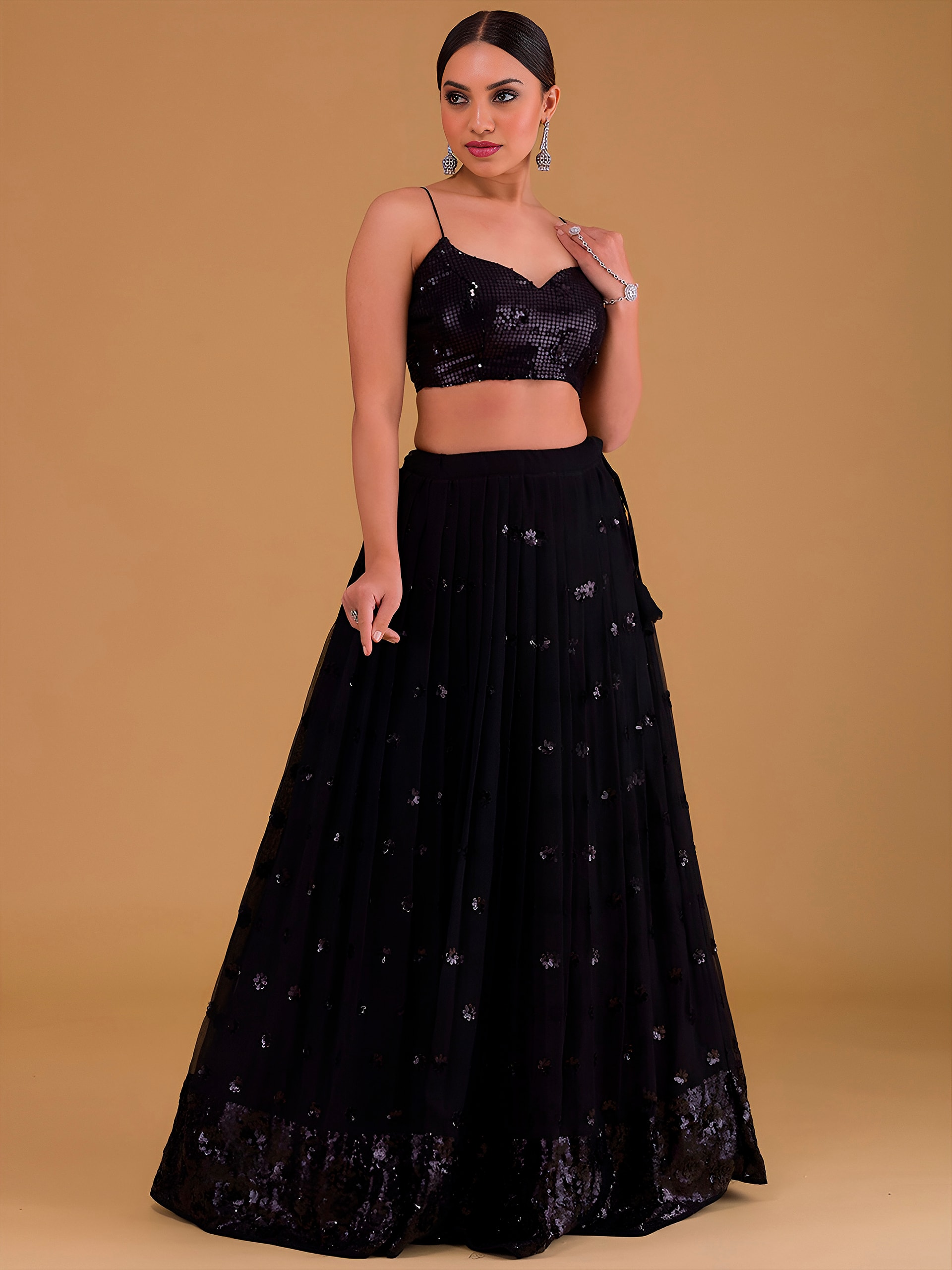 This outfit is a Black Georgette lehenga - Black - view 5