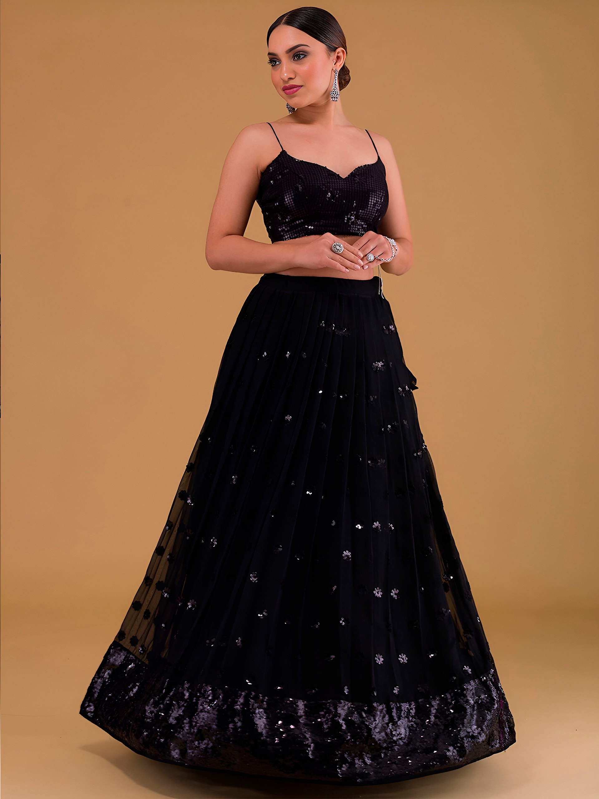 This outfit is a Black Georgette lehenga - Black - view 3