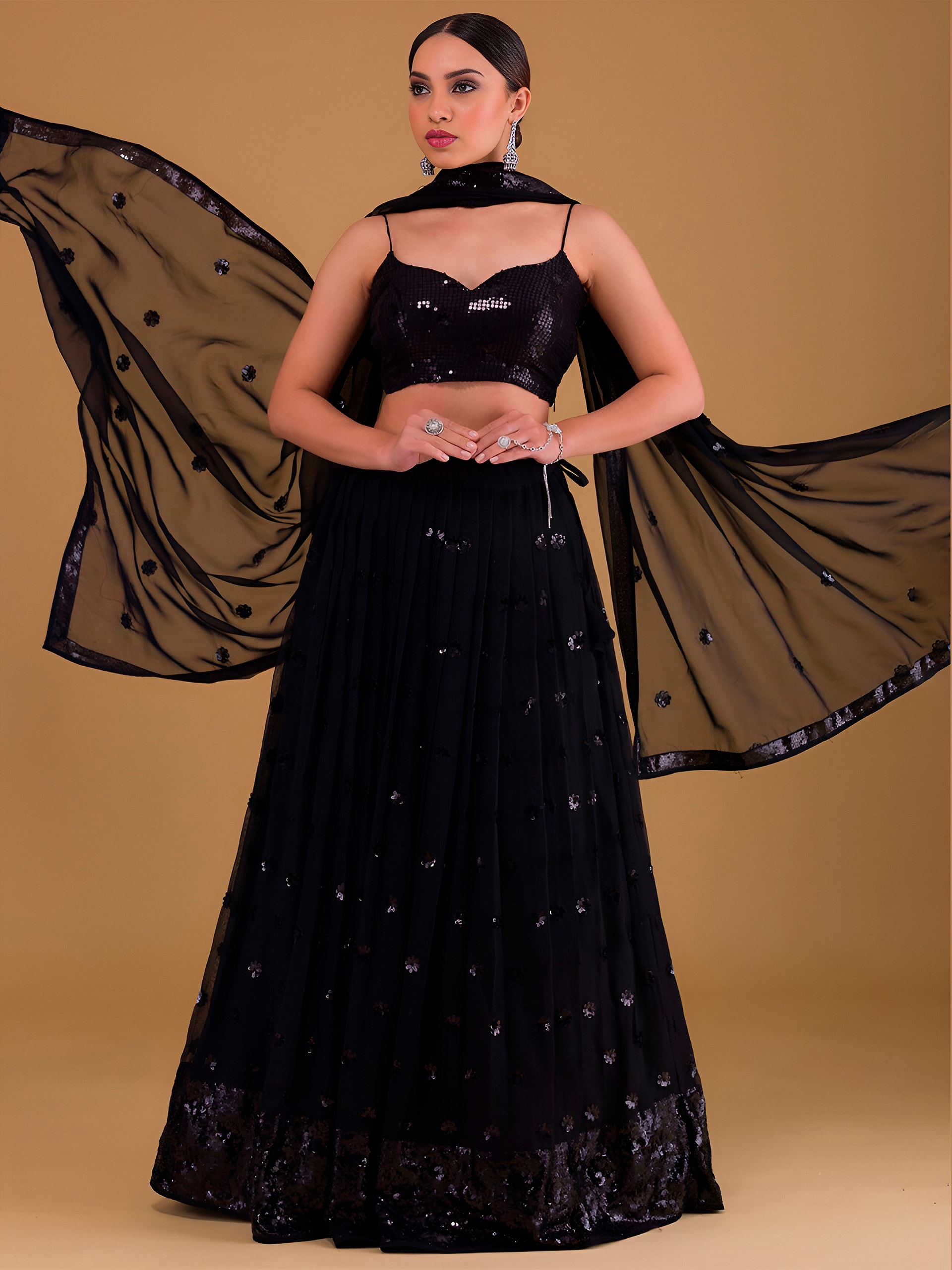 This outfit is a Black Georgette lehenga - Black - view 2