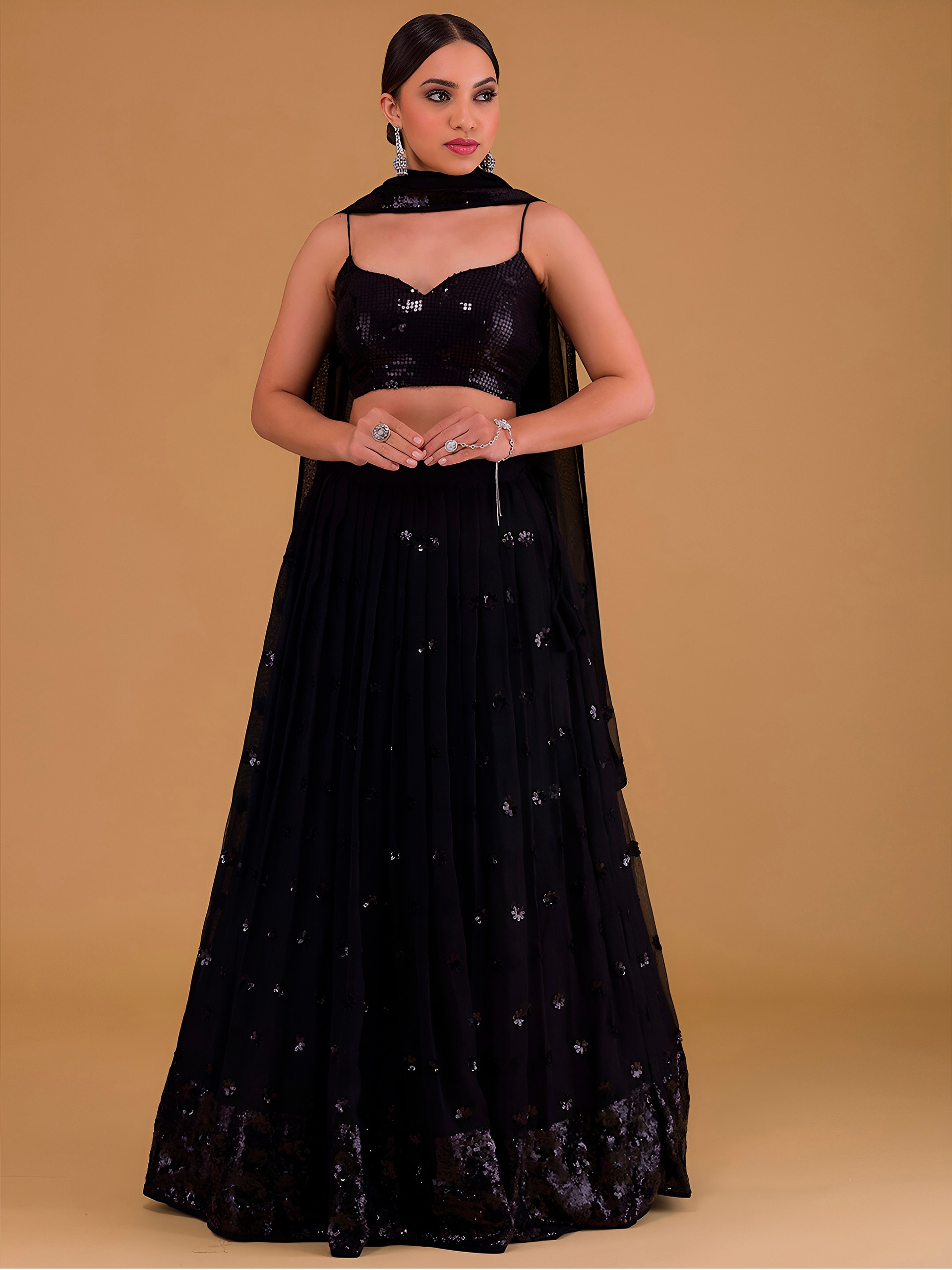 This outfit is a Black Georgette lehenga - Black - view 1