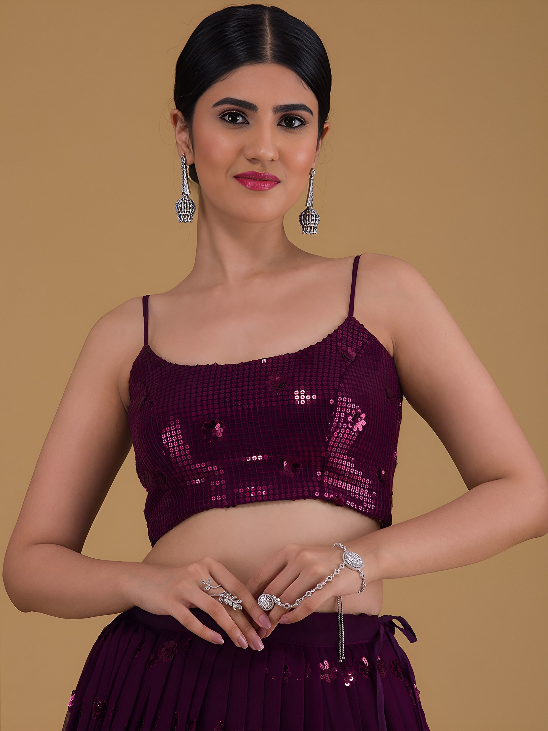 This outfit is a Black Georgette lehenga - Purple - view 7