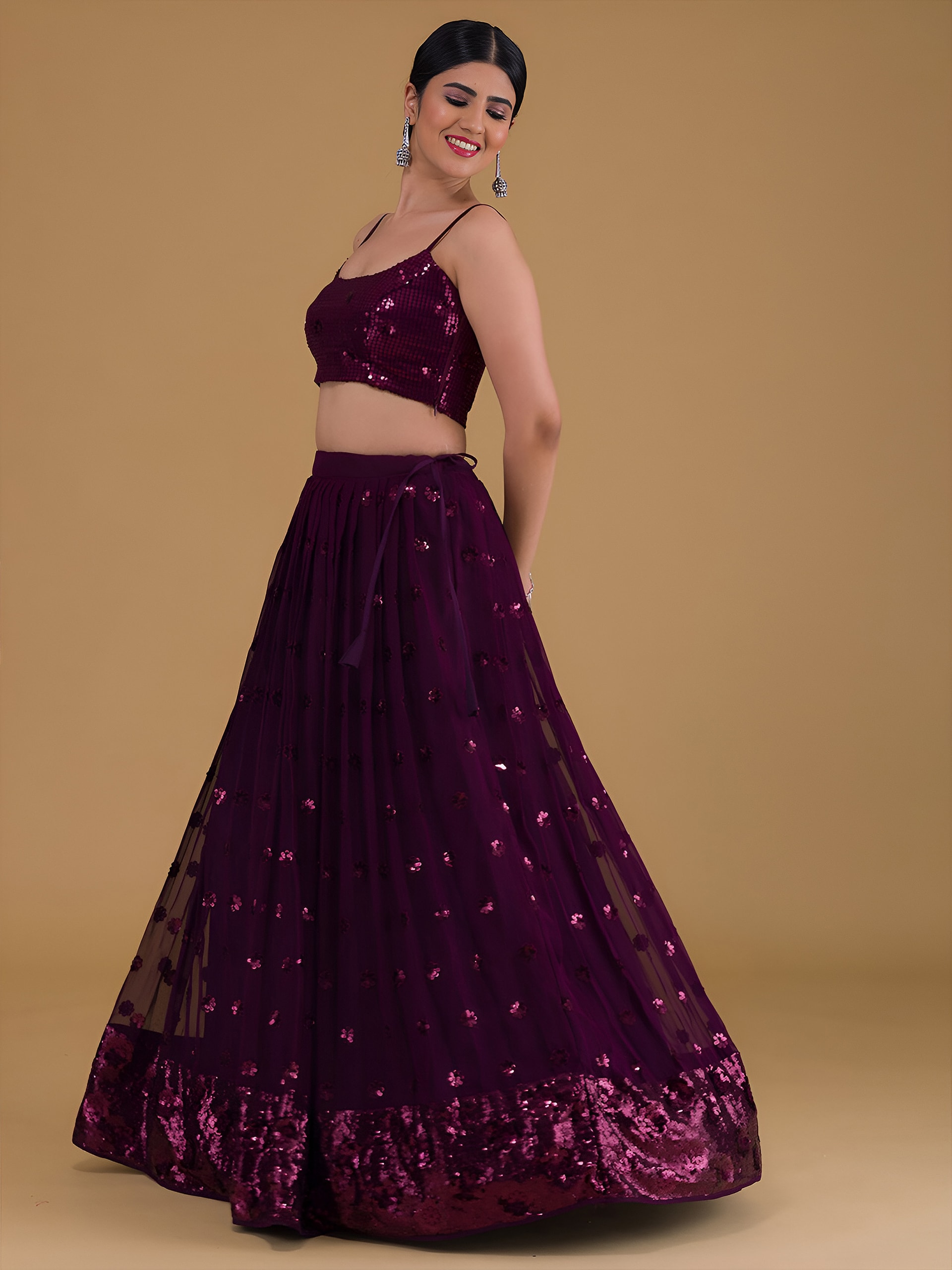 This outfit is a Black Georgette lehenga - Purple - view 2