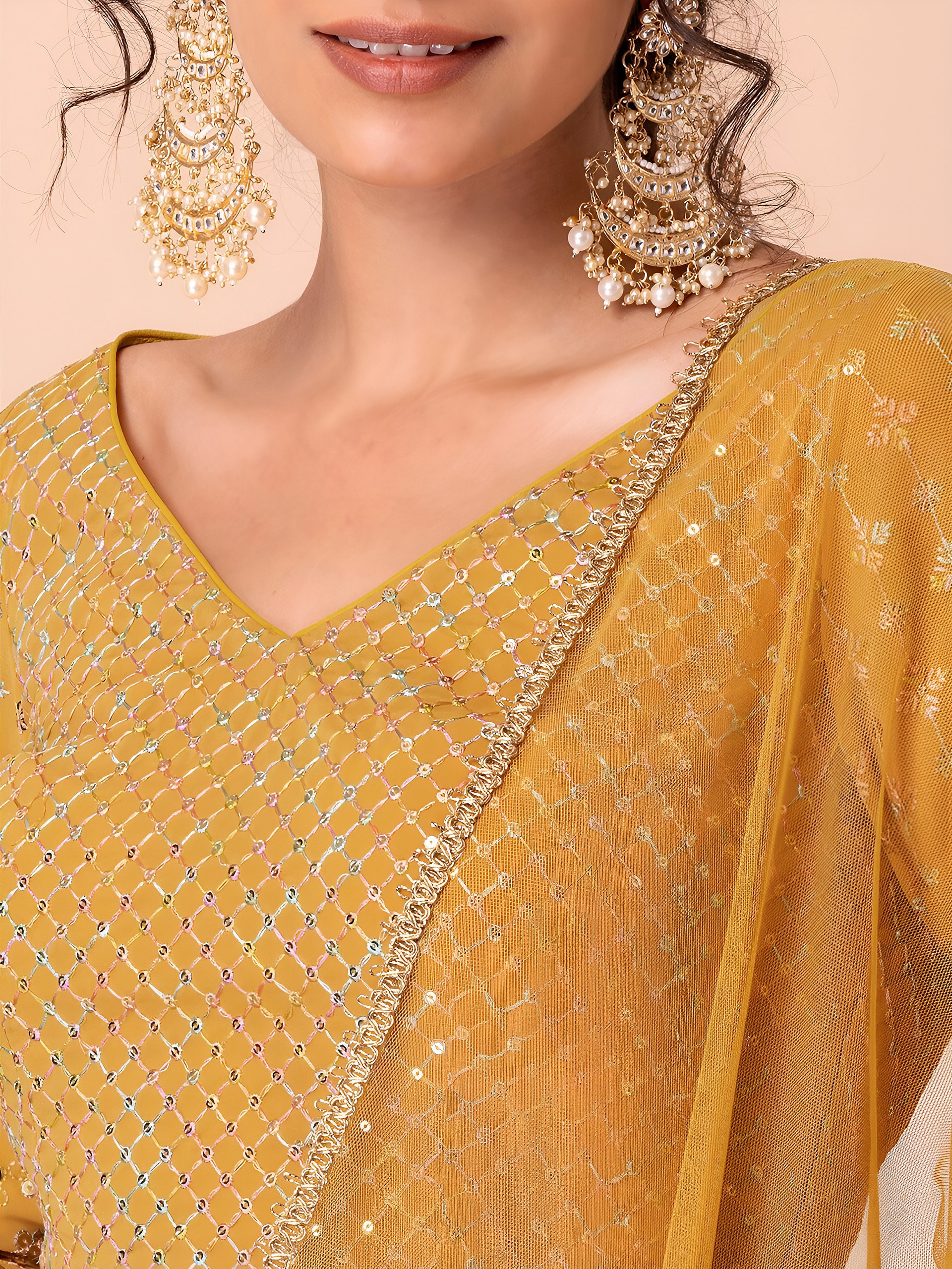 This outfit is a Black Georgette lehenga - Yellow - view 4