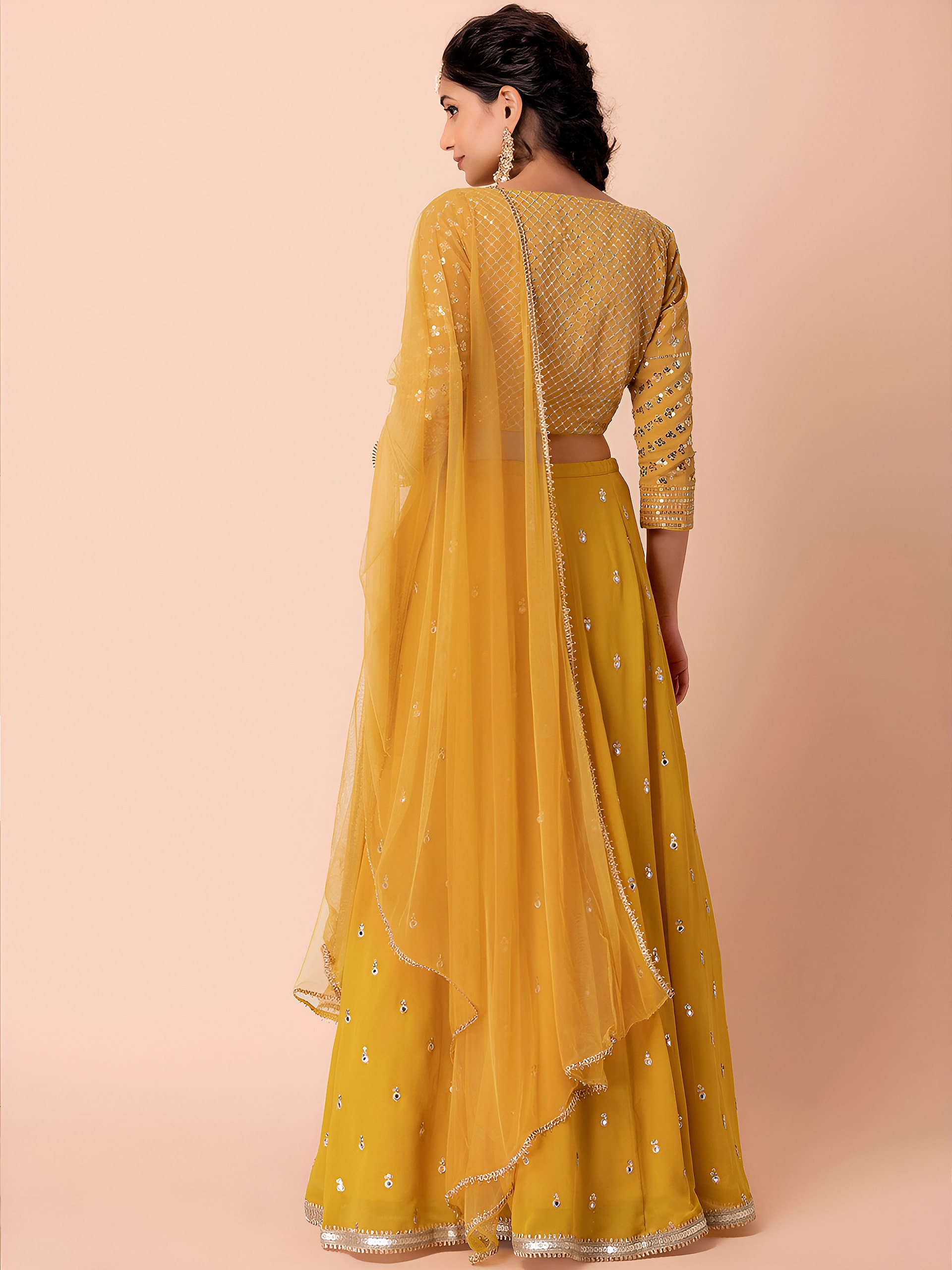 This outfit is a Black Georgette lehenga - Yellow - view 2