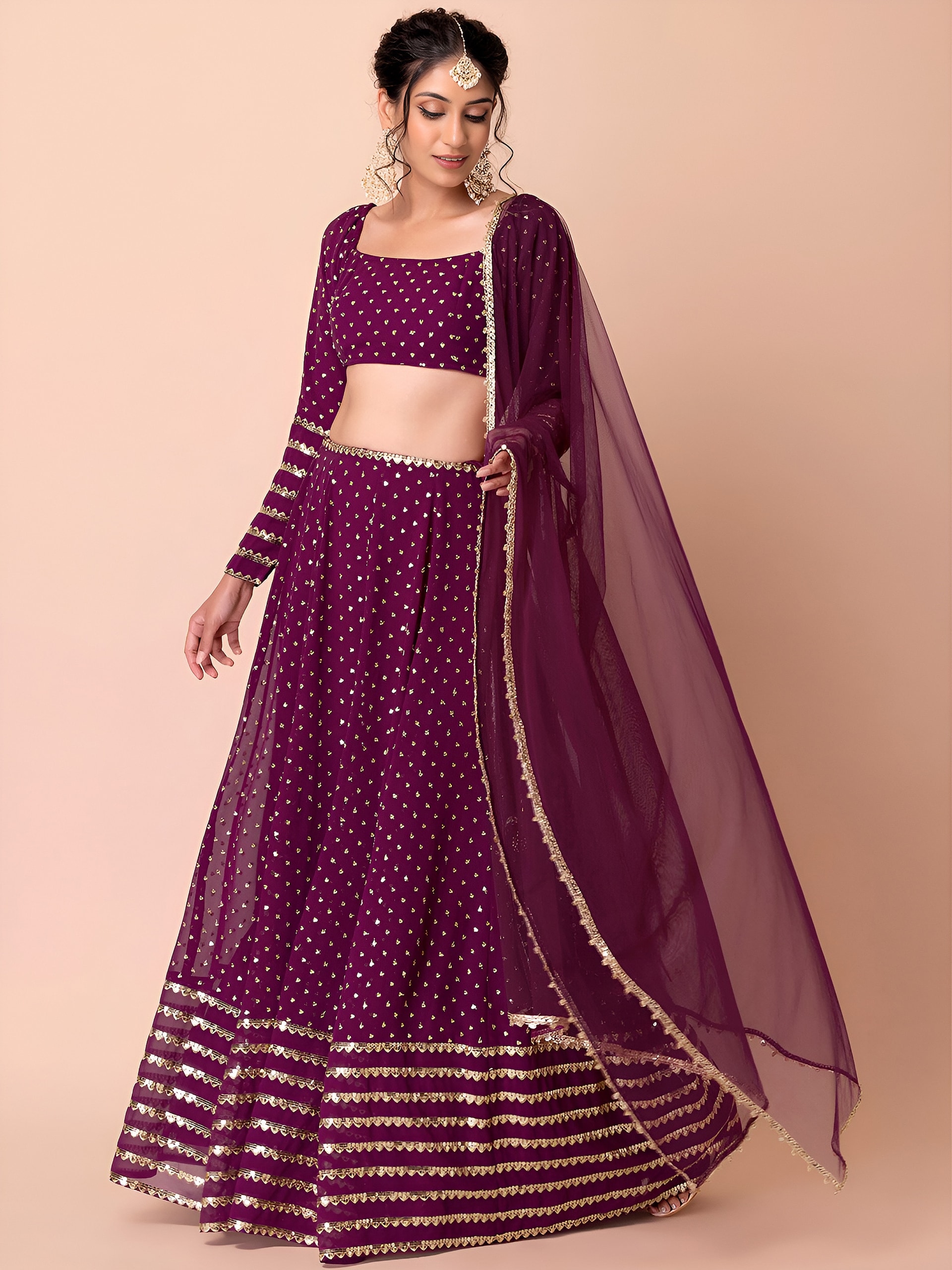 This outfit is a Black Georgette lehenga - Wine - view 2