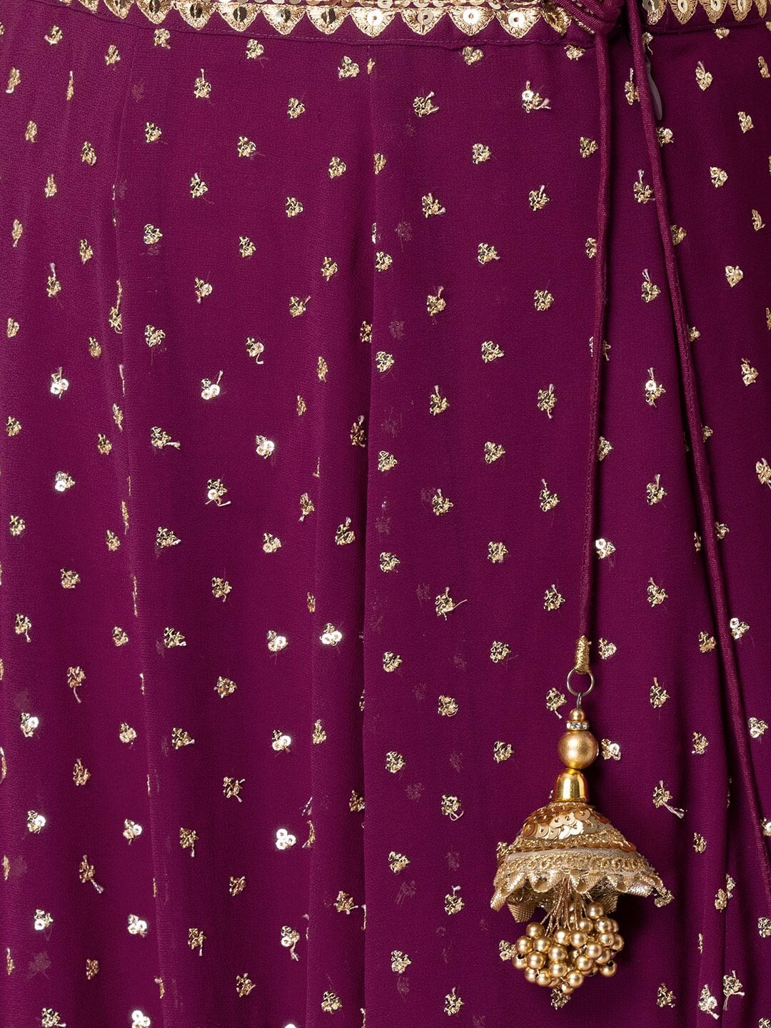 This outfit is a Black Georgette lehenga - Wine