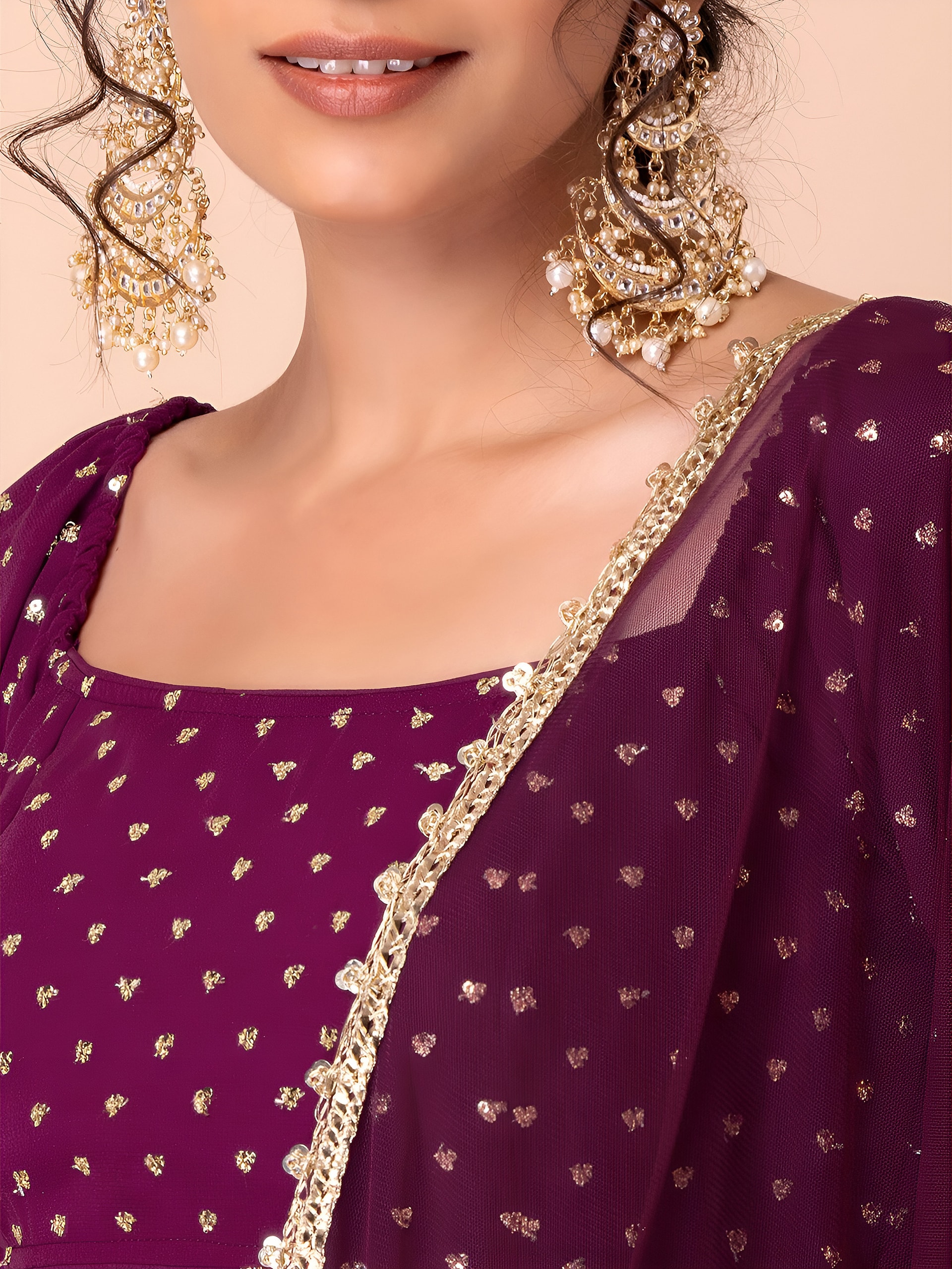 This outfit is a Black Georgette lehenga - Wine - view 6