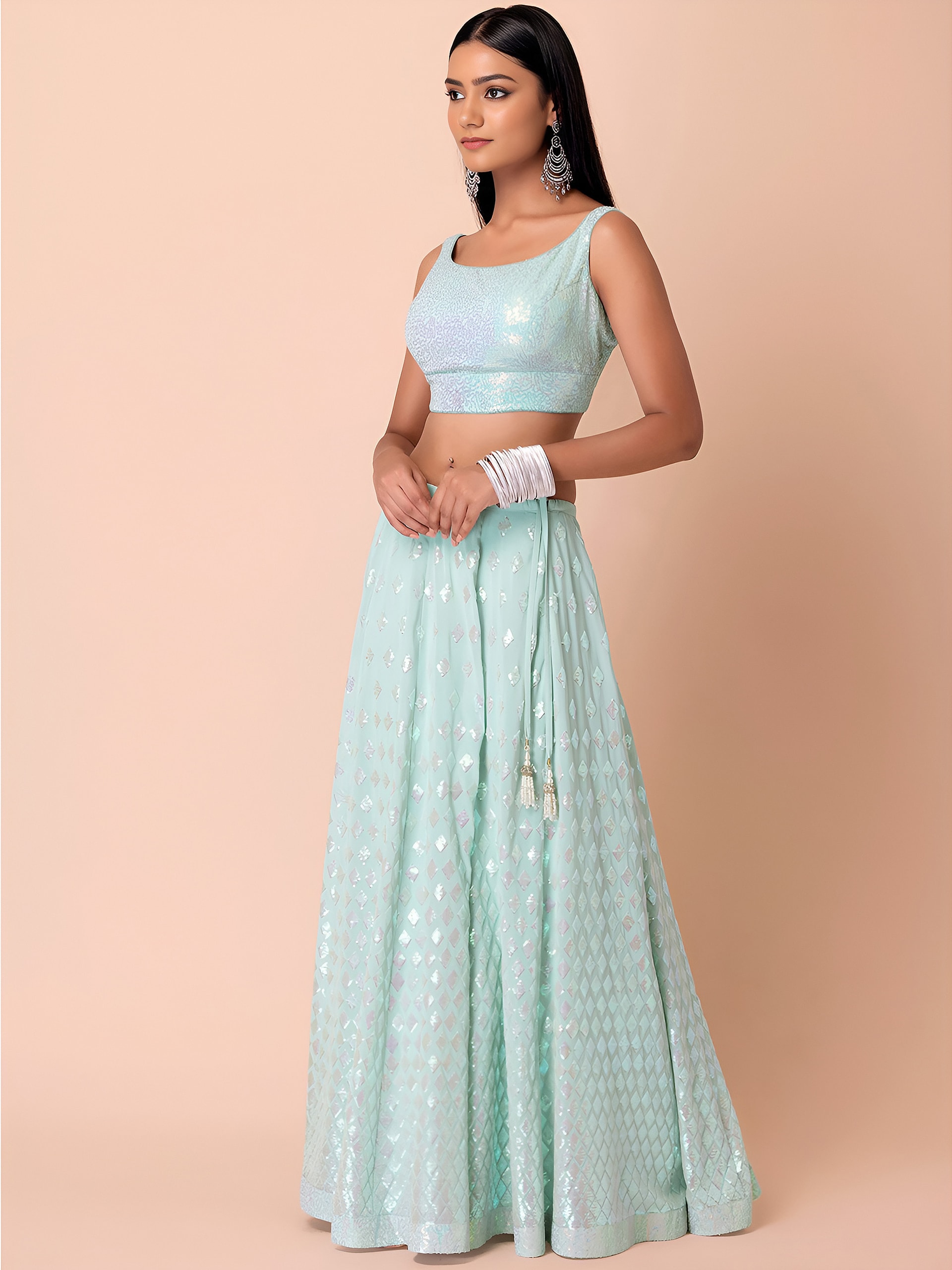 This outfit is a Black Georgette lehenga - Blue - view 2