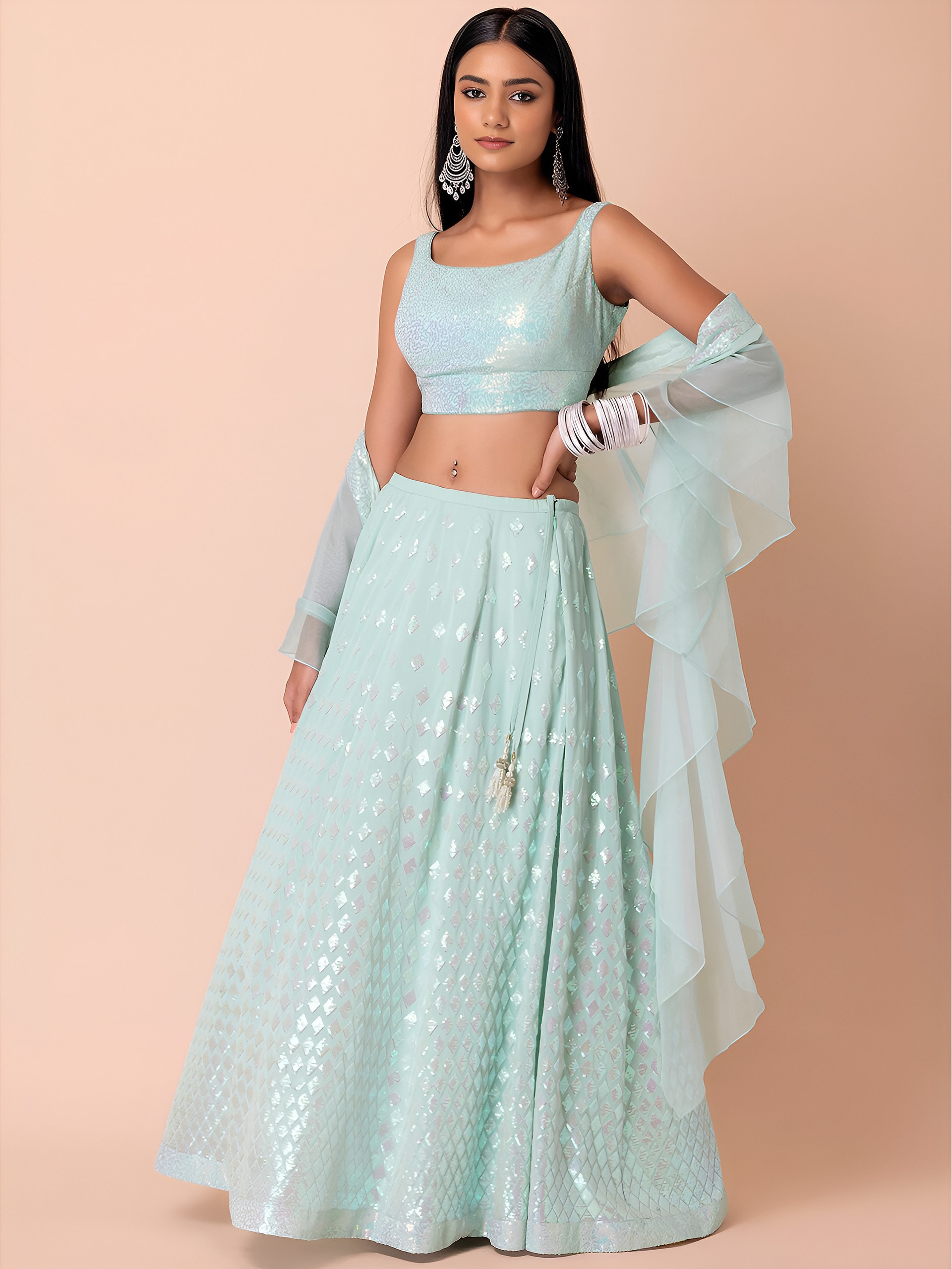 This outfit is a Black Georgette lehenga - Blue - view 1