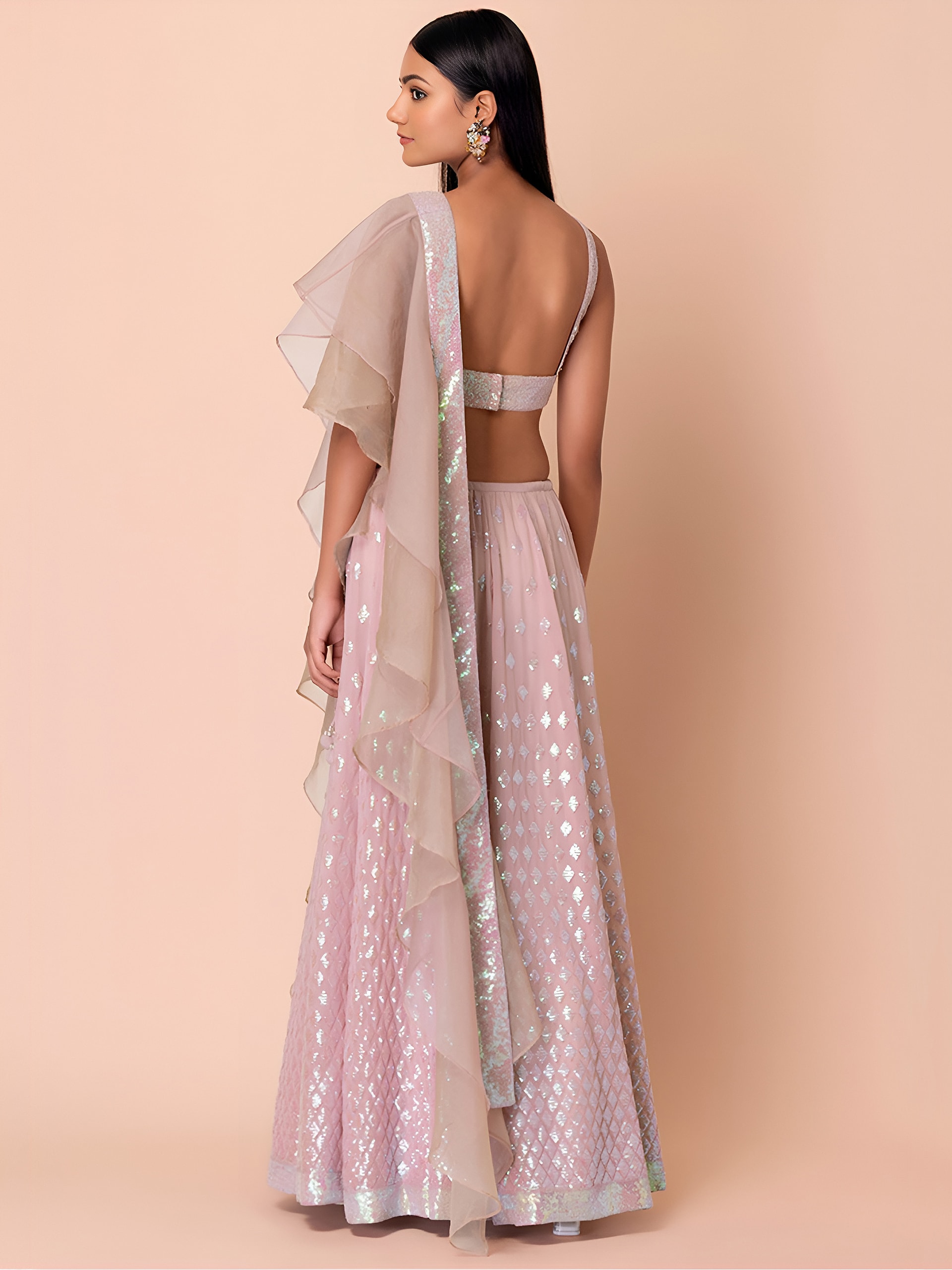 This outfit is a Black Georgette lehenga - Pink - view 3