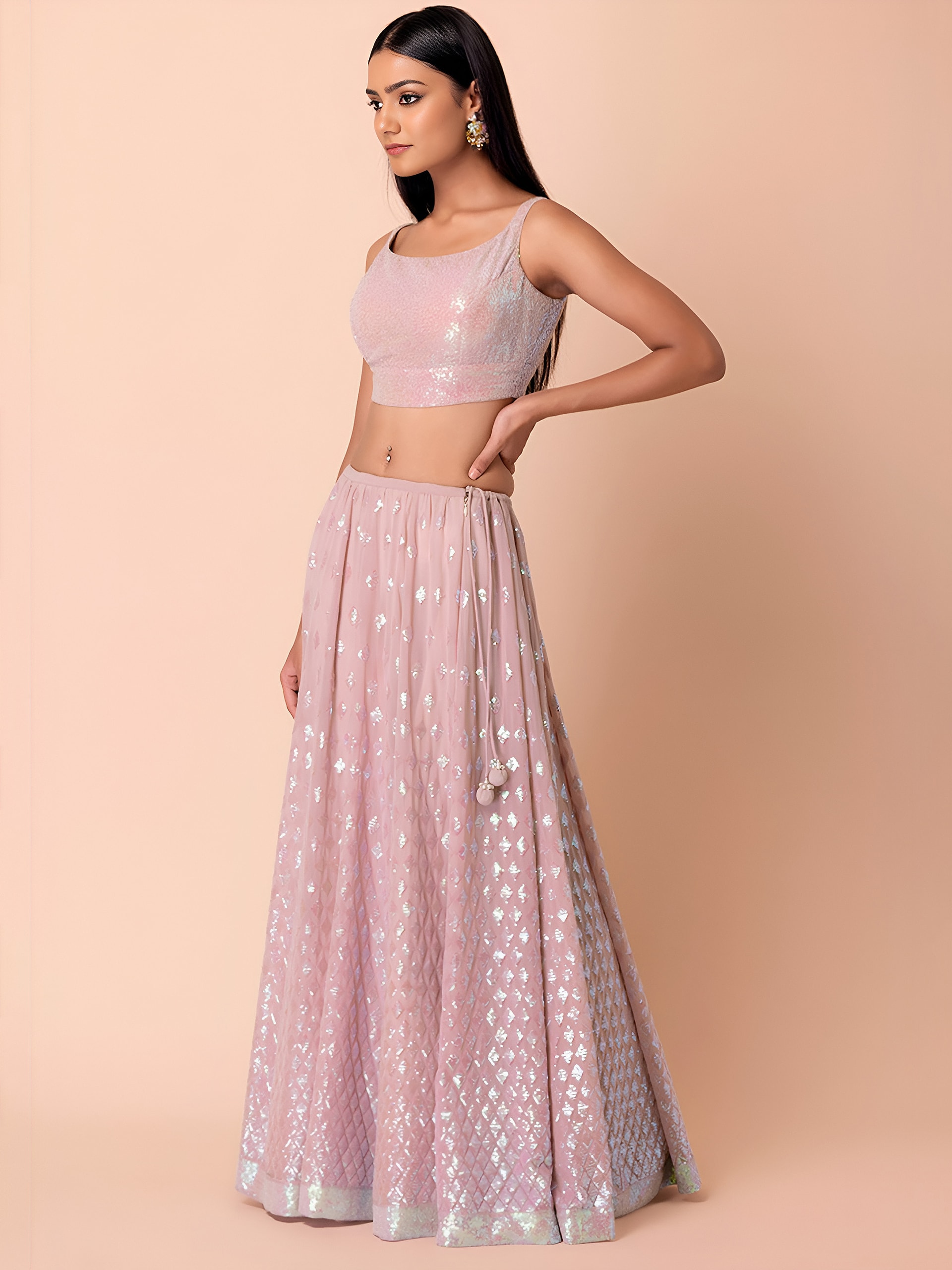 This outfit is a Black Georgette lehenga - Pink - view 2