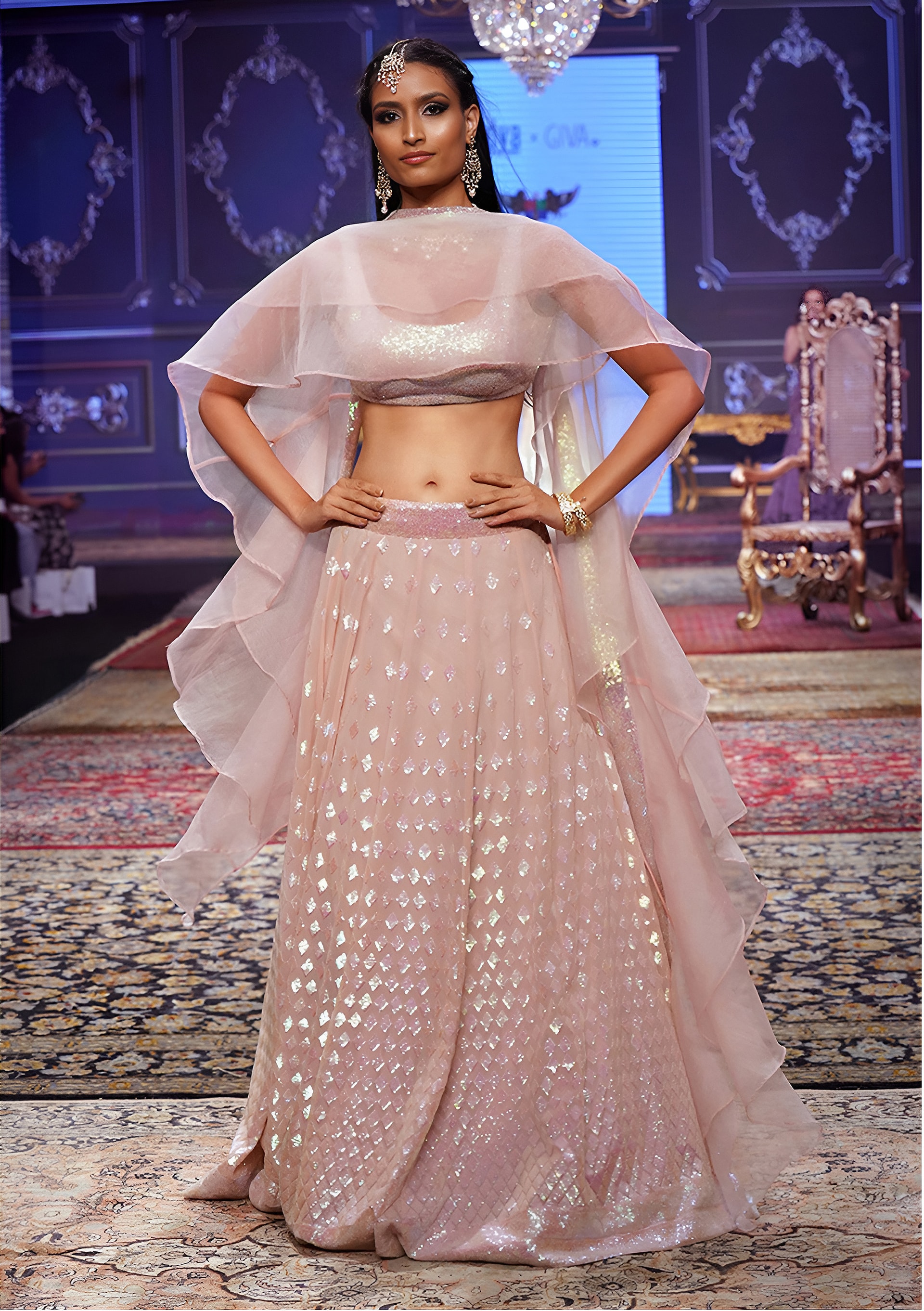 This outfit is a Black Georgette lehenga - Pink - view 7