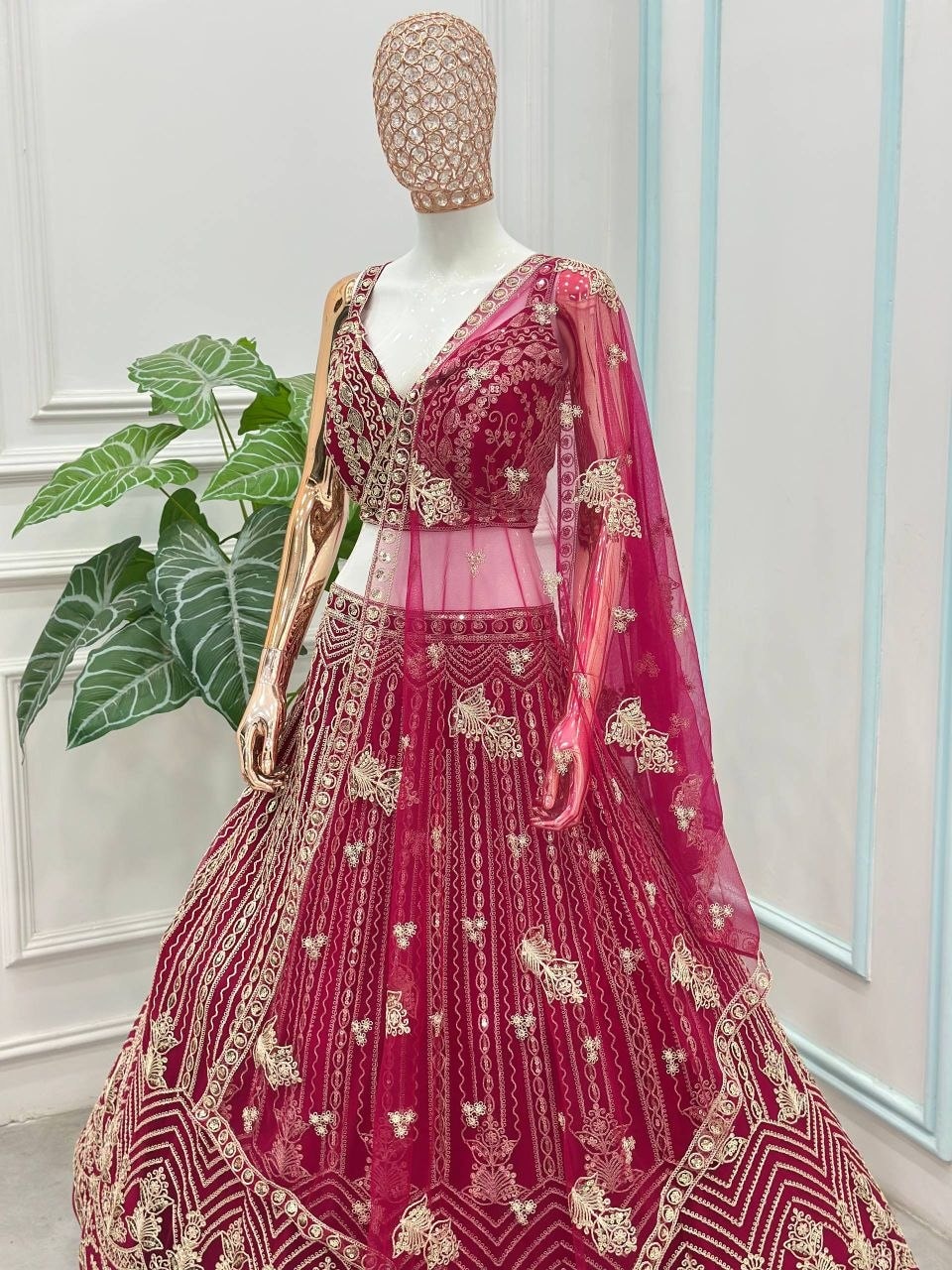 Premium Butterfly Net Lahenga Choli Set - Pink - view 4